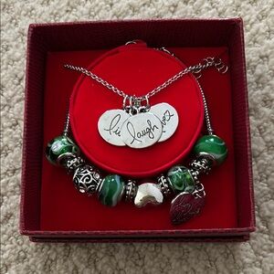 Live Laugh Love Green and Silver Necklace and Bracelet Set